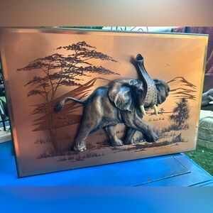 1974 ORIGINAL John Louw • COPPERAMA Signed 3D Elephant Relief African Copper Art